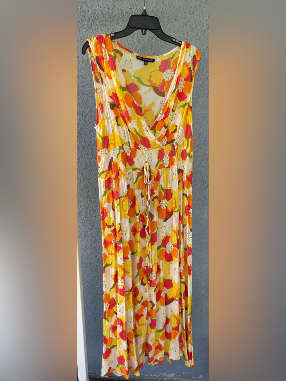 Mlle Gabrielle Colorful V-neck Smocked Waist Maxi Dress Size 3X Flowy